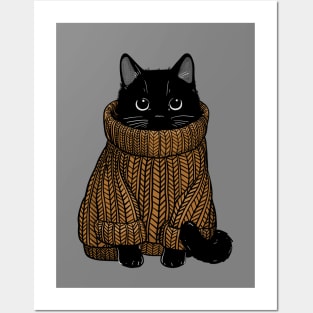 Cozy Autumn Sweater Cat Posters and Art